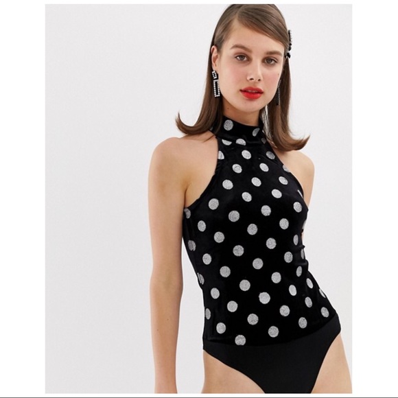 ASOS | GLITTER MOCK NECK 90s POLKADOT BODYSUIT - Picture 4 of 4
